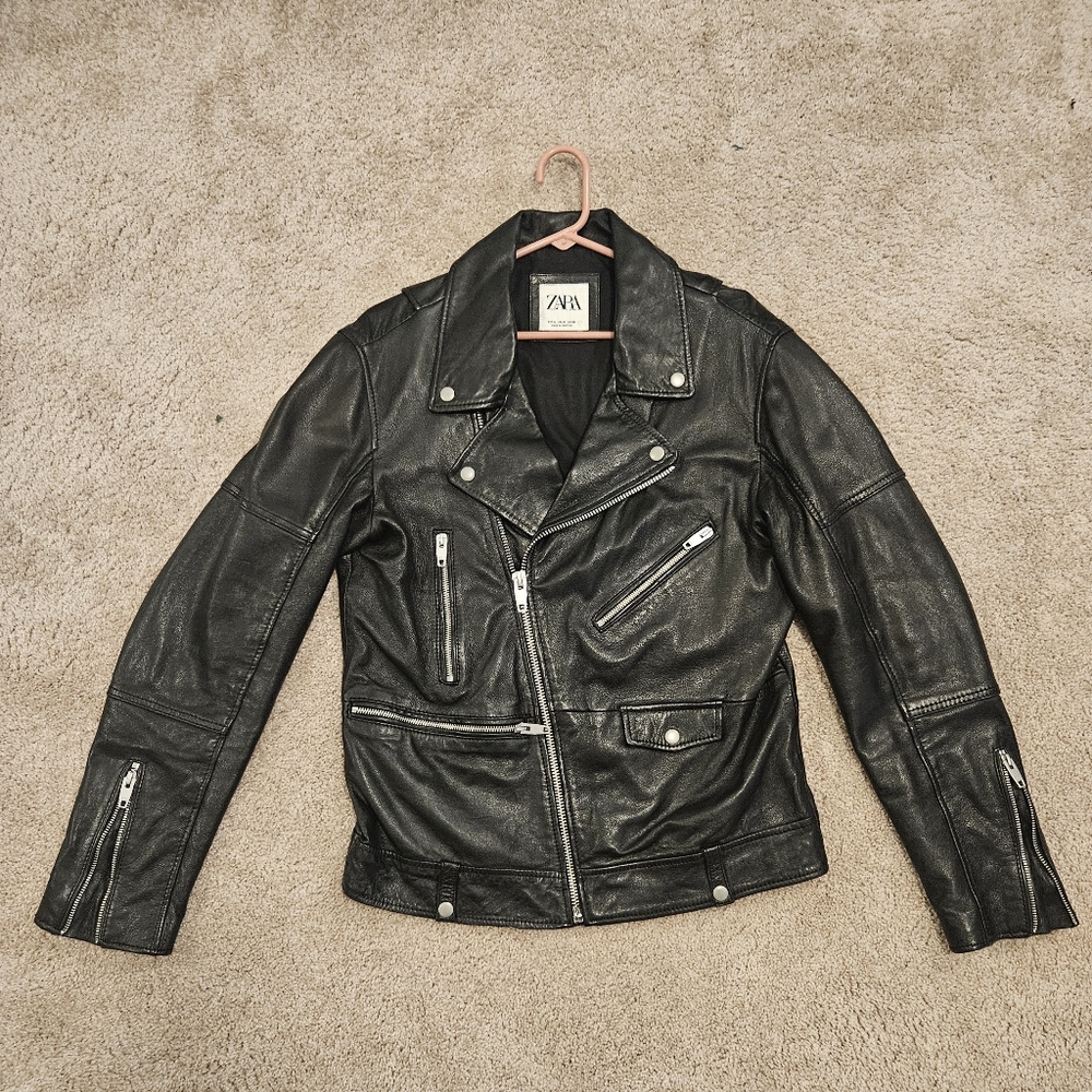 Zara Black sheep Leather biker jacket Sz Mens Med
